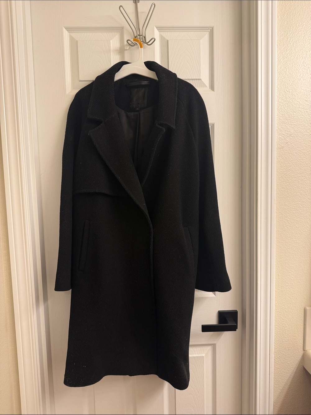 Andrew Marc Black Wool Trench Coat